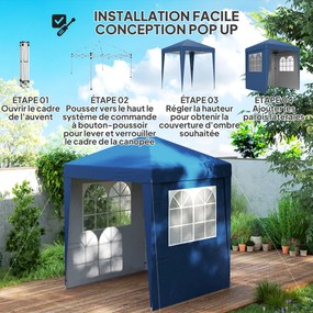Tenda de jardim dobrável 202 C x 202 L x 261 A cm, ajustável em altura, com proteção UV 30+, 3 paredes laterais, azul