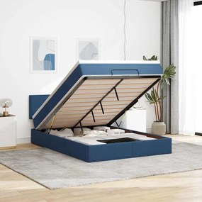 Estrutura de cama otomana com colchão tecido azul 140x200cm