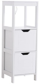 Kleankin Armário de banheiro com prateleira aberta 2 gavetas 30x30x89 cm Branco