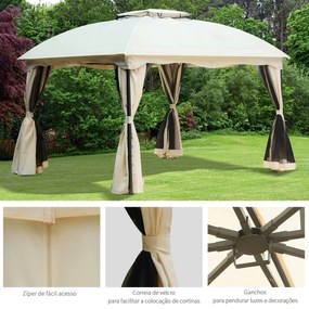 Outsunny Pavilhão com Tecto Gazebo Pavilhão Exterior 3x3.65x2.75m Carp