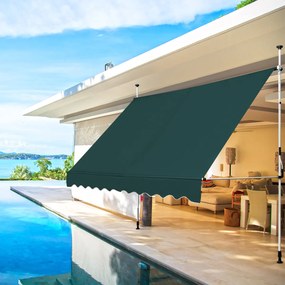 Toldo Telescópico e Retrátil 300 x 120 cm Resistente aos Raios UV Impermeável com Manivela Manual e Altura Ajustável para Janela Varanda Verde