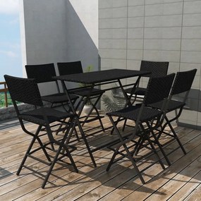 vidaXL 7 pcs conjunto de jantar dobrável jardim aço e vime PE preto