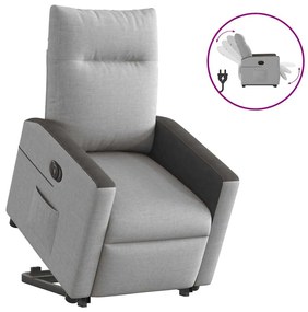 vidaXL Poltrona reclinável elevatória elétrica tecido cinzento-nublado