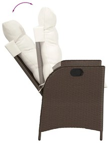 Cadeiras jardim reclináveis 2pcs c/ almofadões vime PE castanho