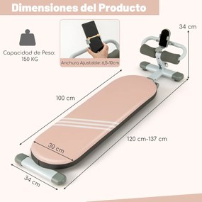 Banco abdominal multifuncional  de exercícios dobrável com 3 ângulos e comprimento ajustáveis para ginástica doméstica Carga 150 kg Rosa