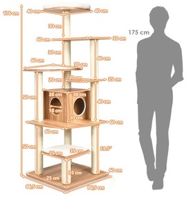 Árvore para Gatos "Lund" – 176 cm, Multinível com Casinha, Plataformas