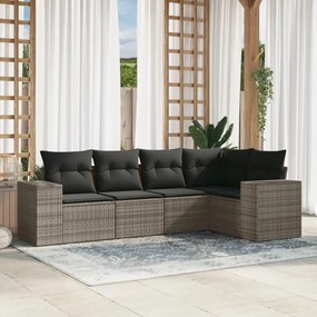 vidaXL 5 pcs conjunto sofás de jardim c/ almofadões vime PE cinzento