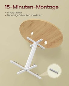Mesa de jantar redonda 80 cm de diâmetro para 4 pessoas para sala de jantar, cor dourada