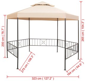 Tenda/gazebo de jardim hexagonal 323x265 cm bege