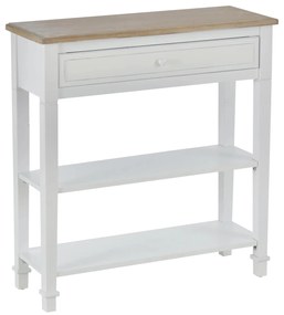 HOMCOM Mesa Consola Multifuncional Mesa auxiliar para Sala de Estar Corredor Sala de Jantar com 2 Prateleiras 1 Gaveta Removível puxador Estilo Retro Pinho 75,6x27,5x80,5 cm Madeira Natural Branco