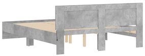 Estrutura cama cabeceira e luzes LED 150x200cm cinzento cimento