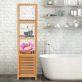 Estantes de bambu para o banheiro Armário alto Livraria Organizador 4 Níveis 1 Porta 36x33x140cm