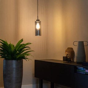 Candeeiro de suspensão Art Deco preto com vidro fumê - Laura