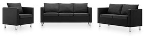 275510 vidaXL Conjunto de sofás couro artificial 3 pcs preto/cinzento escuro