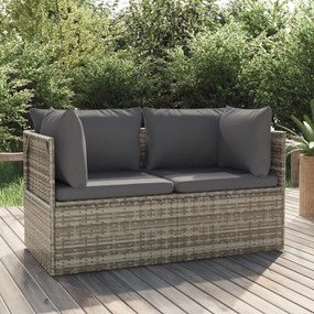 vidaXL Sofá de jardim de 2 lugares com almofadões vime PE cinzento