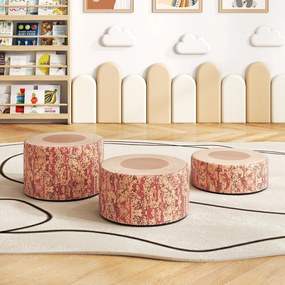 Conjunto de 3 bancos em forma de tronco de árvore para crianças Almofadas de chão com diferentes alturas para salas de aula ou creche Cor 1