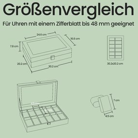 Caixa para relógios com 12 compartimentos 18,5 x 32,5 x 13,5 cm castanho