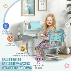 Conjunto de Secretária e Cadeira para Crianças com Altura Ajustável e Ângulo da Mesa Ajustável 80x54,5x82-104 cm Azul