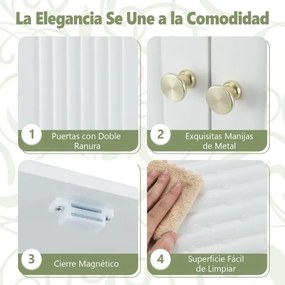 Armário casa banho sobre sanita 60 x 23 x 168 cm com portas caneladas, prateleira ajustável e economizador de espaço branca