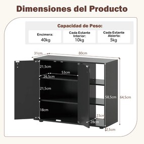 Sapateira com portas 80 x 31 x 64,5 cm sapatos de 3 níveis com prateleiras ajustáveis Preto