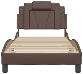Estrutura cama c/ cabeceira couro artificial 90x190 cm castanho