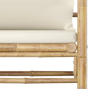 Sofá de jardim em bambu com almofadões branco nata