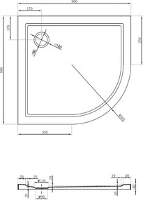 Mexen Flow base de duche semicircular assimétrica slim esquerda 90 x 80 cm, branco brilhante - 46Q108090L