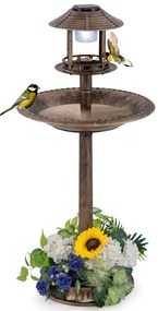 Banho de pássaros de pedestal com luz solar, alimentador de pássaros e floreira - verde