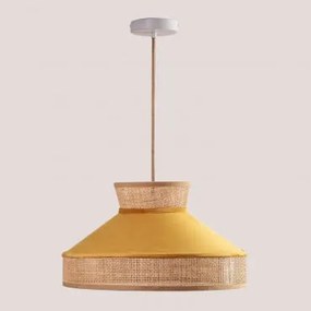 Lâmpada De Teto Suspensa Em Veludo E Rattan Xanti Mostaza - Sklum