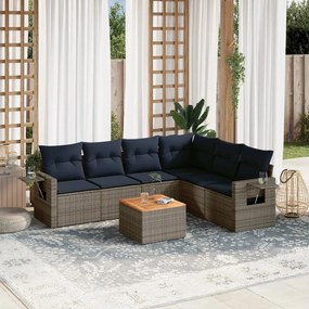 vidaXL 7 pcs conjunto sofás p/ jardim c/ almofadões vime PE cinzento