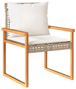 3 pcs conj. bistrô c/ almofadões vime PE/acácia mistura beges