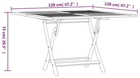 Mesa de jardim dobrável 120x120x75 cm madeira de teca maciça