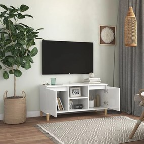 Móvel de TV pernas de madeira 103,5x35x50 cm branco brilhante