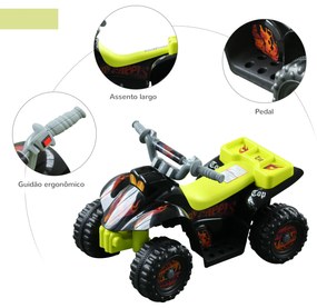 HOMCOM Quadriciclo Bateria 6V Mota Elétrica para Crianças acima de 18 Meses Velocidade 2,5km/h Carga Máx 20kg Sons Luzes e Carregador Incluido 66x43x43 Preto e Amarelo