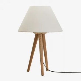 Luminária De Mesa Em Madeira De Manga Simona Madeira De Manga & Branco Ø40 Cm Menorca - Sklum