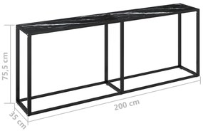 Mesa consola mármore preto 200x35x75,5 cm vidro temperado