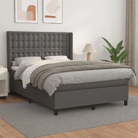 vidaXL Cama com molas/colchão 140x200 cm couro artificial cinzento