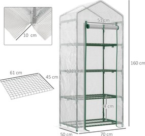 Estufa de Jardim com 4 Prateleiras e Cobertura de PE Estufa de Aço para Cultivo de Plantas Flores 70x50x160cm Branco