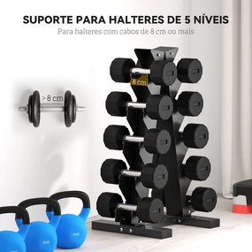 Suporte para Halteres (PESOS NÃO INCLUIDOS) de 5 Níveis Suporte de Armazenamento para Halteres de Aço para Treinamento 35x33x66 cm Preto