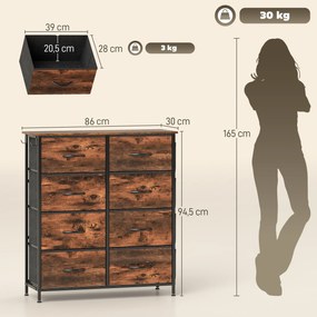 Cómoda de Quarto, 86 x 30 x 94,5 cm, 8 Gavetas em Tecido, Castanho Rústico