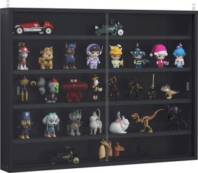 Vitrine de Parede de Madeira com Prateleiras Ajustáveis e 2 Portas Corredeiras de Vidro para Perfumes 80x9,5x60 cm Preto