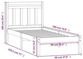 Estrutura de cama solteiro 90x190 cm madeira maciça