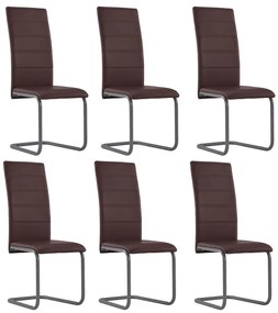vidaXL Cadeiras de jantar cantilever 6 pcs couro artificial castanho