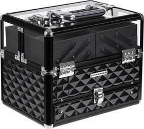 Mala de cosméticos 30 x 23,5 x 20 cm preta e transparente