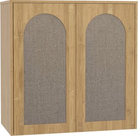 HOMCOM Armário de parede de casa de banho boho com 2 portas efeito vime com fecho suave e prateleira regulável, carvalho | Aosom Portugal