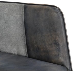 Cadeira de baloiço couro genuíno e lona cinzento