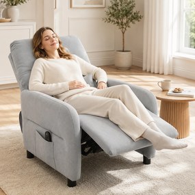 Poltrona de Massagem Reclinável com Calor Lombar, Assento com Molas, Apoio para os Pés e Almofada Lombar em Tecido Atoalhado Cinzento