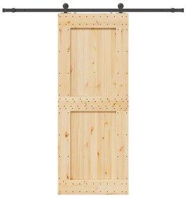 Porta de correr com ferragens 90x210 cm madeira de pinho maciça