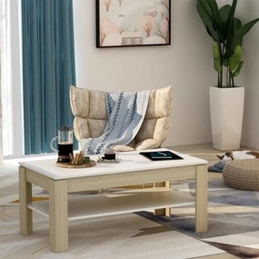 vidaXL Mesa de centro 110x60x47 cm contrapl. branco e carvalho sonoma