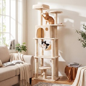 Árvore para Gatos Multinível, 73 x 50 x 168 cm, Postes de Arranhar em Sisal, Bege